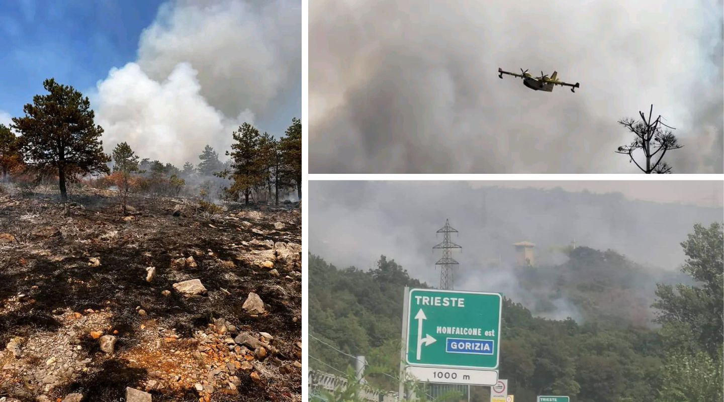 Incendio sul Carso, evacuati i residenti a Sablici e arriva il Canadair